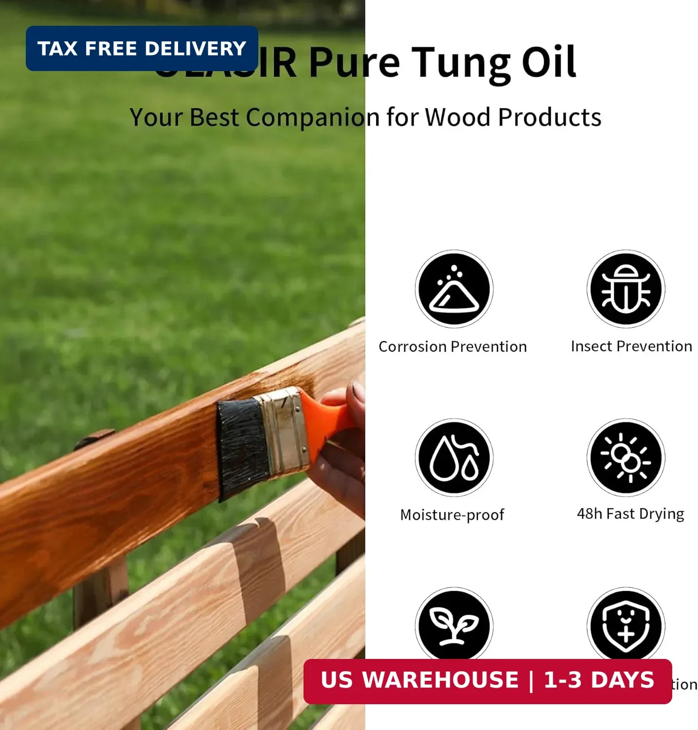 8 oz 100% Natural Pure Tung Oil for Wood Finishing Food Grade Safe, Waterproof T
