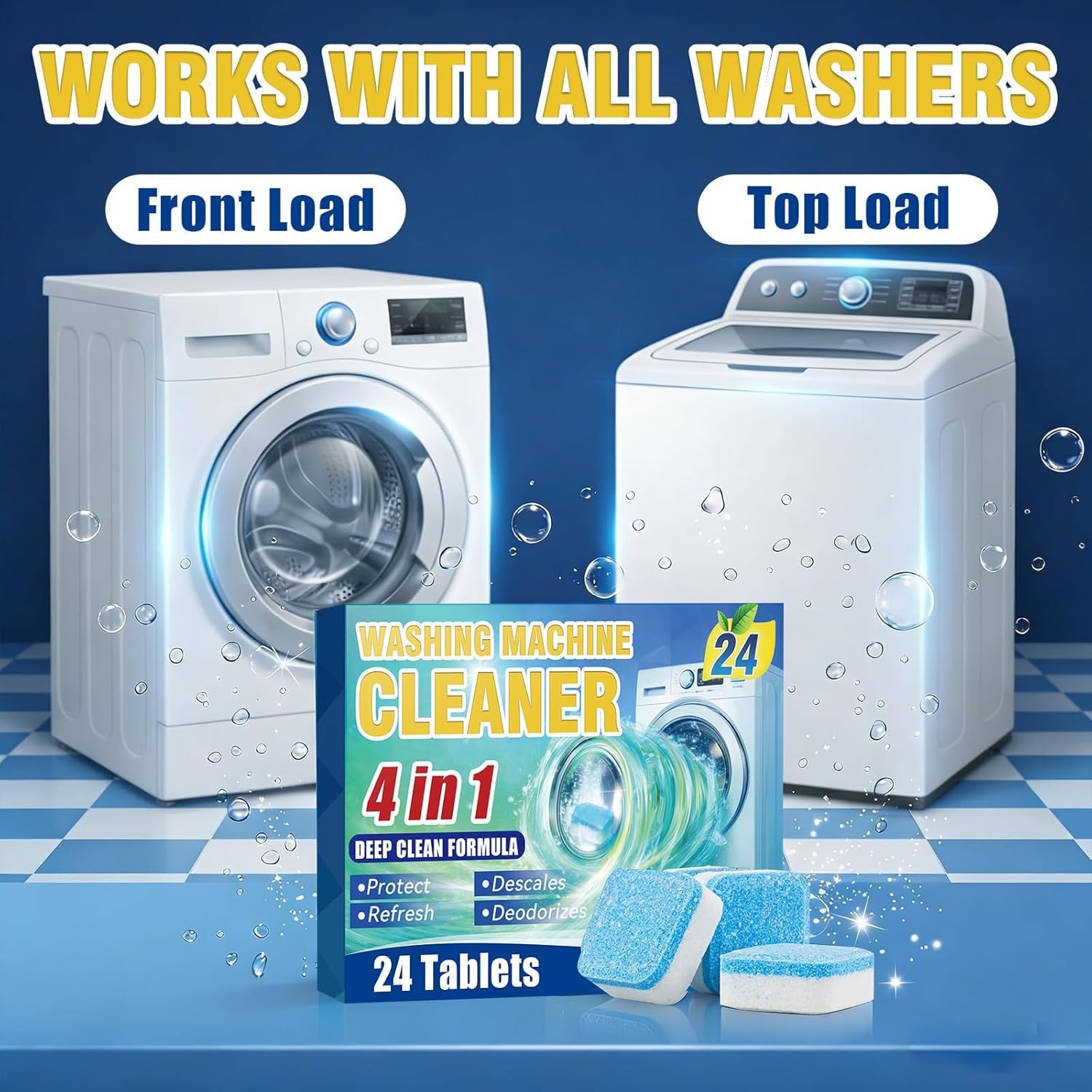 Washing Machine Cleaner Tablets 24-Pack Descaler for Front Load Machines Deep