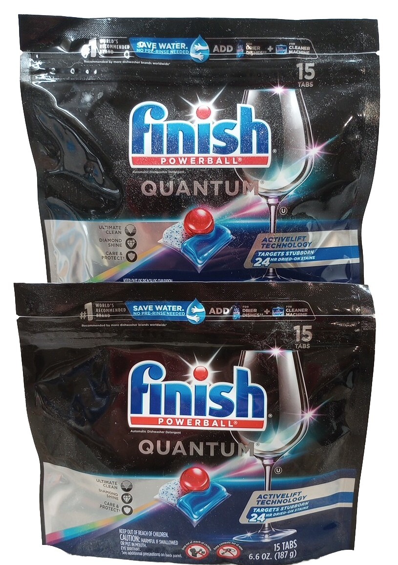 2PCK Finish Powerball Quantum Dishwasher Detergent 15 Tabs Each No Pre Rinse