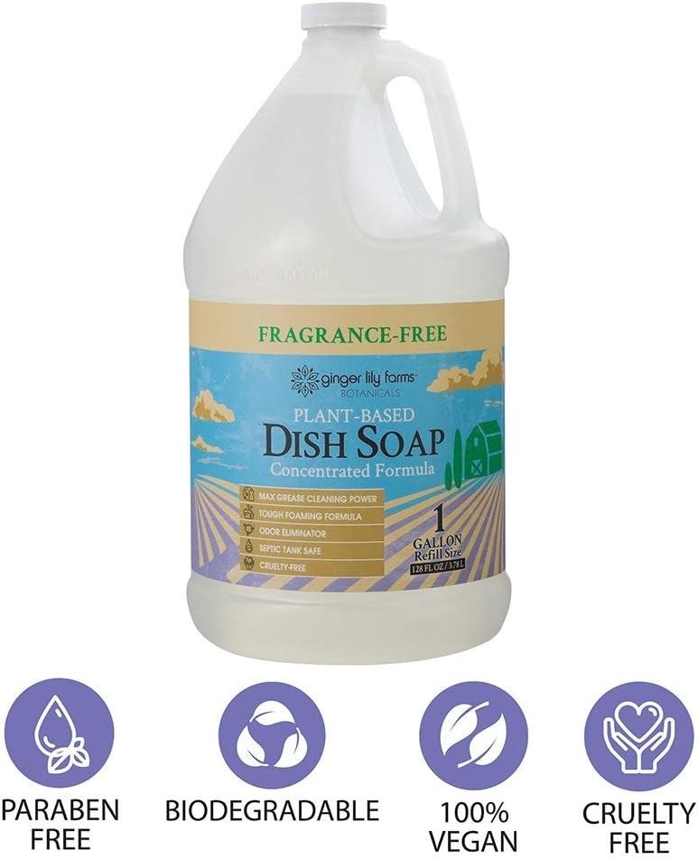 128 Fl Oz Plant Based Dish Soap Maximum Grease Cleaning Power Eco Friendly