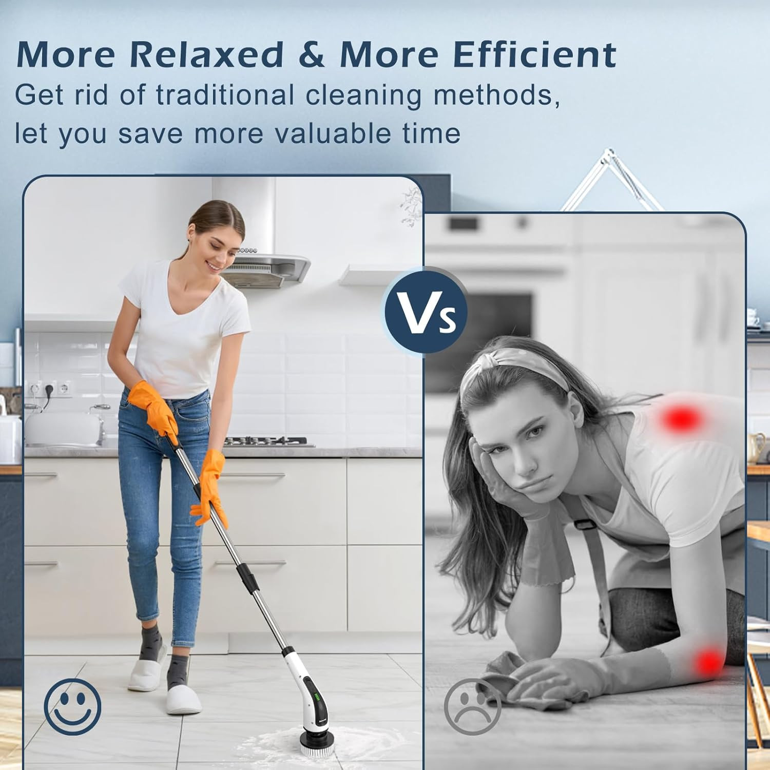 Electric Spin Scrubber – 3000mAh, 3‑Length Adjustable, 300/500RPM, 8 Brush Heads