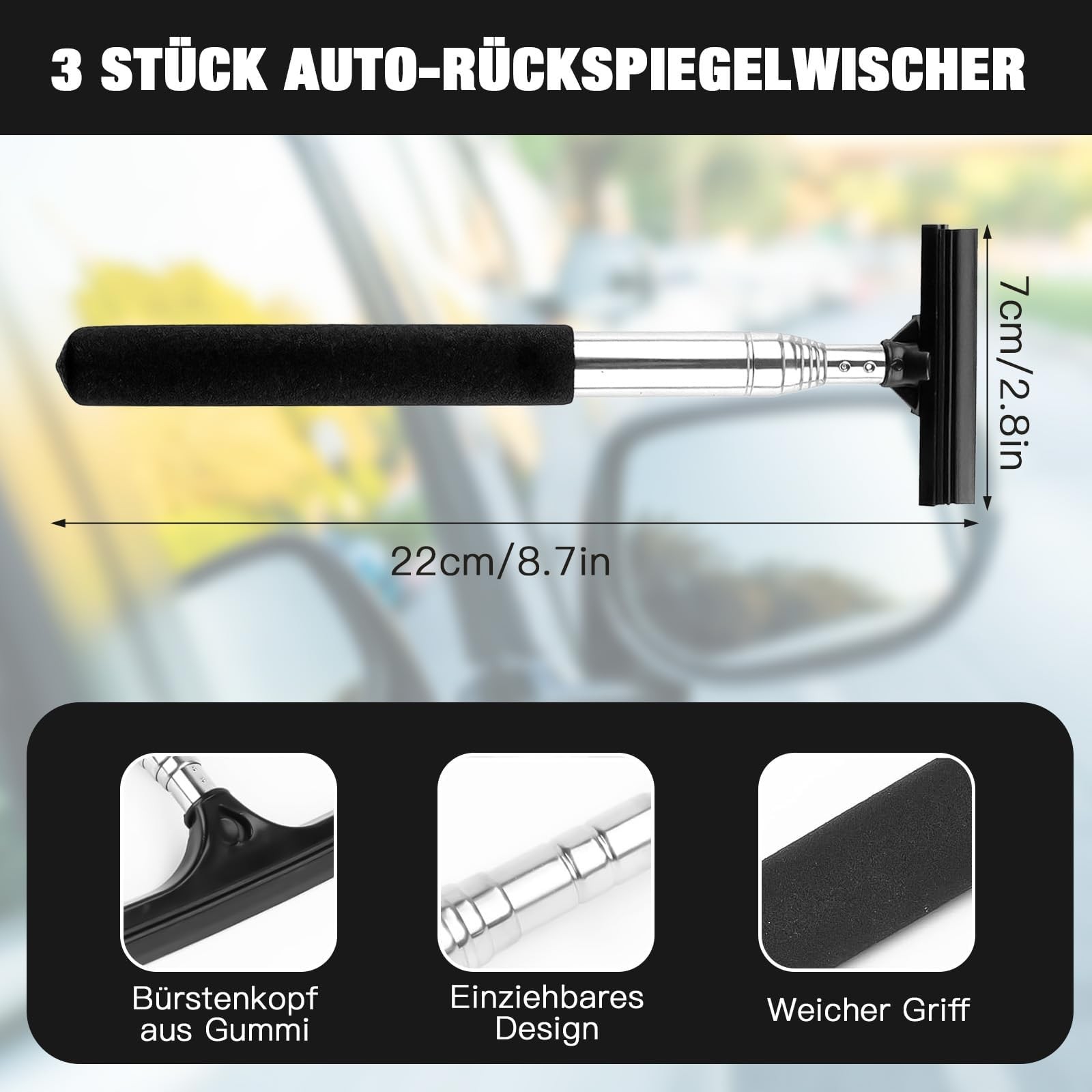 Side Mirror Squeegee, Retractable Car Rearview Mirrors Wiper Universal