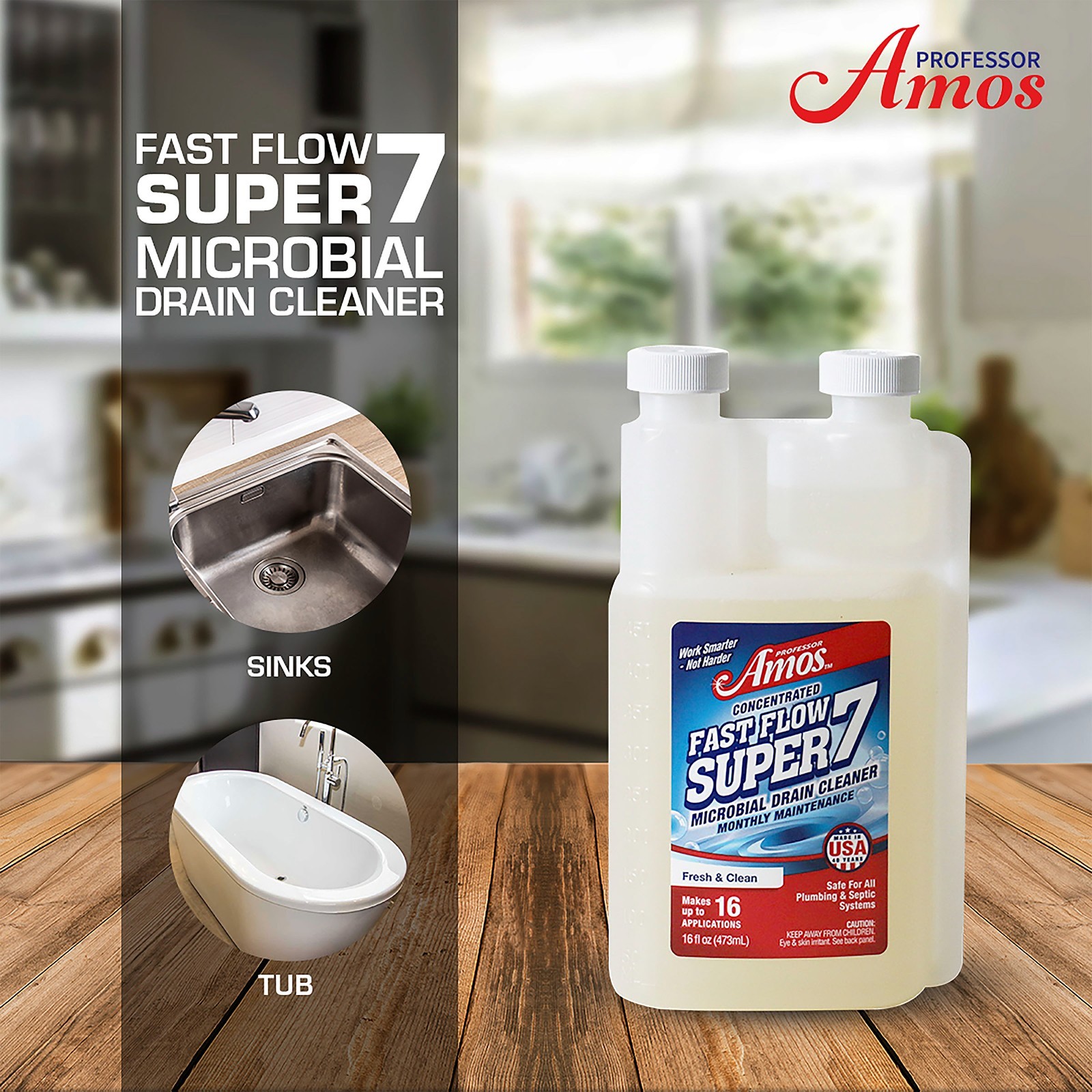 Professor Amos Fast Flow Super 7 Microbial Concentrated Drain Cleaner 16.0 Fl Oz
