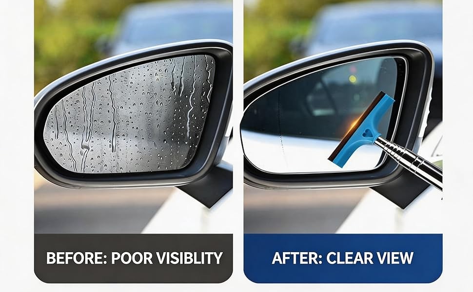 4 Pack All-Purpose Car Rearview Side Mirror Squeegee with Retractable Handle for