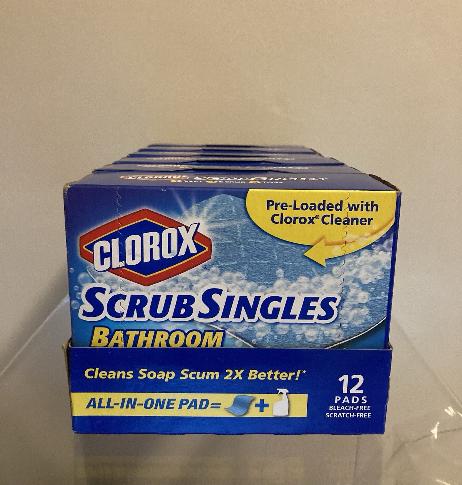 6 Clorox Scrub Singles Pre-Loaded 12 Pads Bathroom Cleaner Rain Clean Scent 72ct