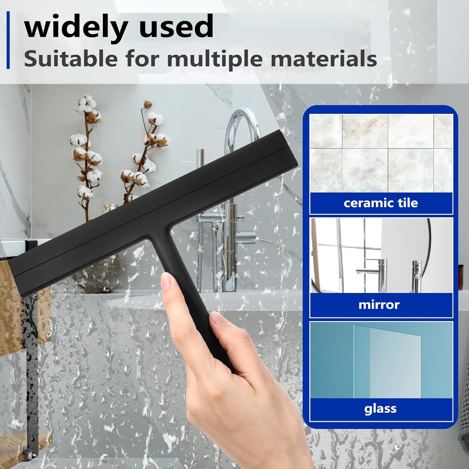 Shower Squeegee for Glass Doors and Bathroom, Stainless Steel with Silicone Blad