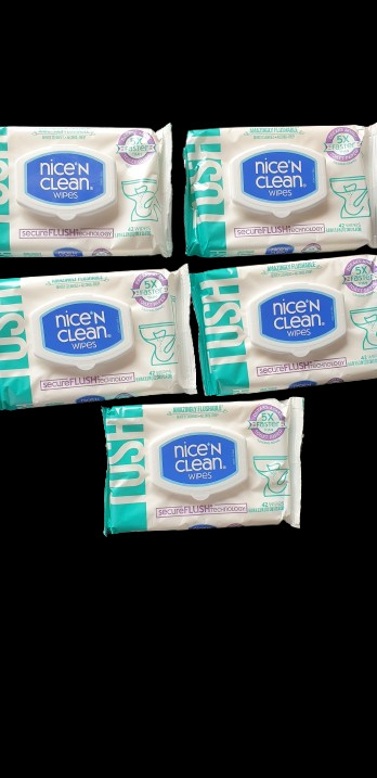 Nice ‘N Clean Flushable Wipes Gently Cleanses Flush Technology 5-Pack Of 42