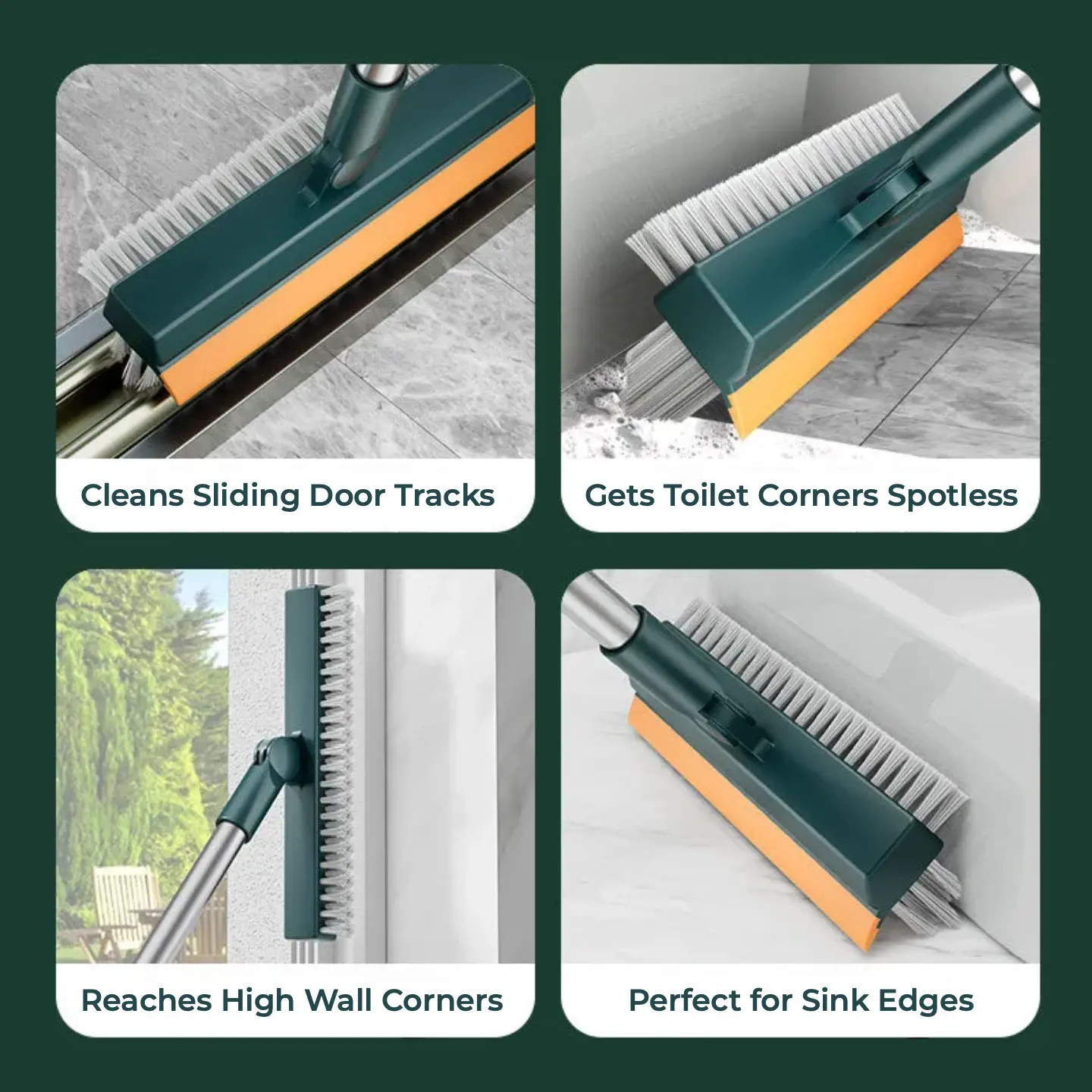 3-In-1 Adjustable Floor Scrub Brush with Long Comfortable Handle, PVC Bristles,