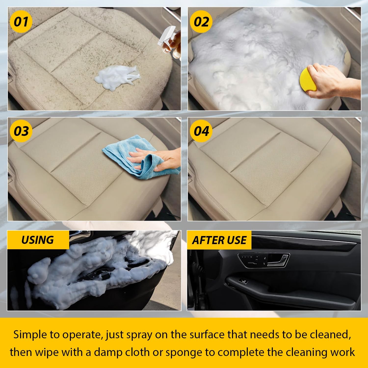 Multi Purpose Foam Cleaner for Car Interior Seats and Stain Removal