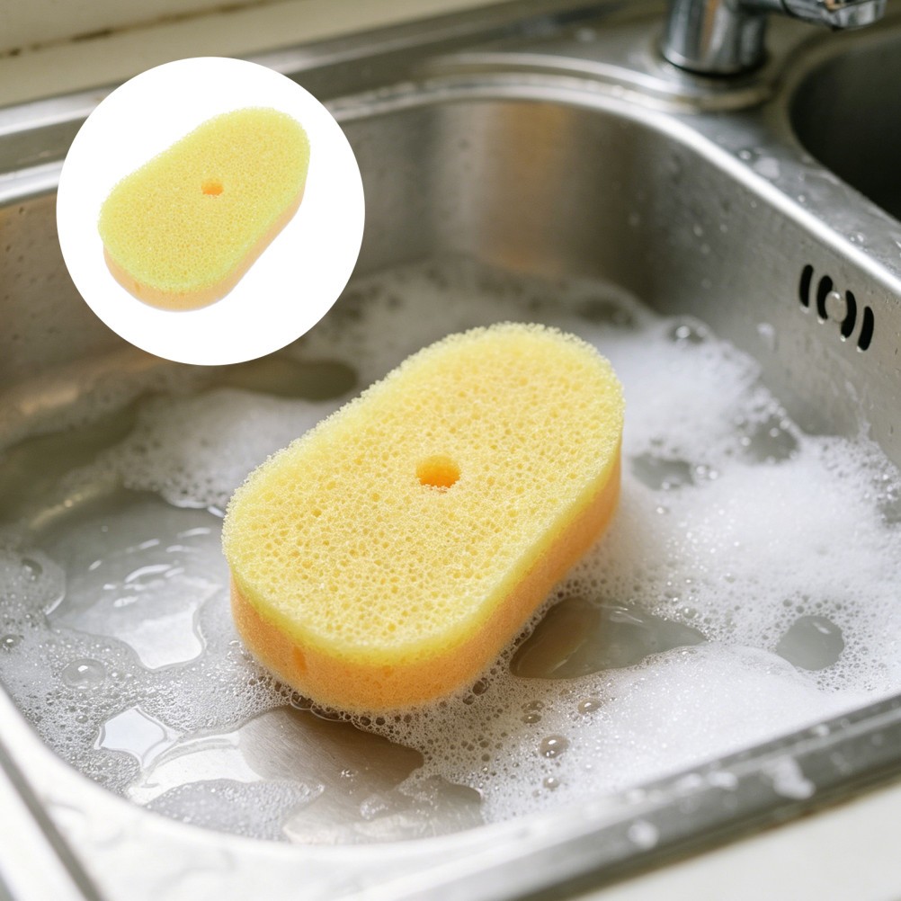 8Pcs Soft Reusable Sponge Replacement Heads for Dish Wand Yellow Scrubbing