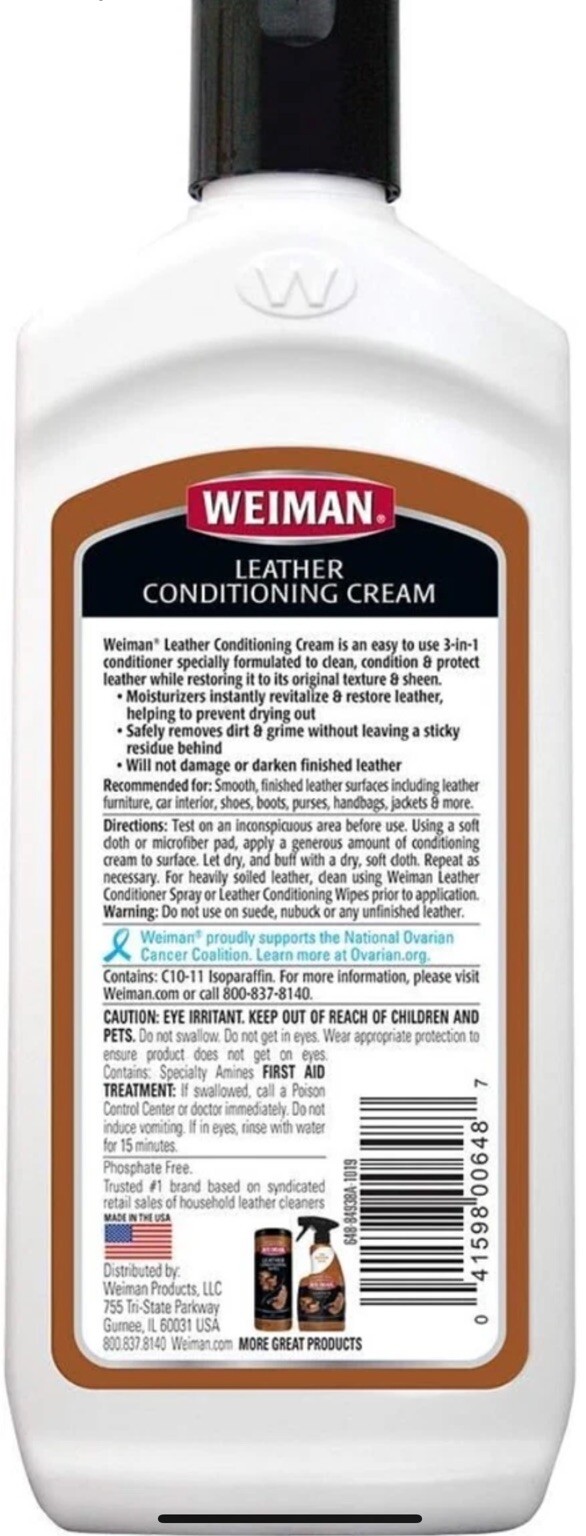 2x 8oz Weiman Leather Cleaner & Conditioner Cream – Restores Deep Clean Surfaces