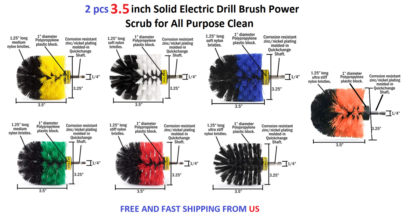 2 pcs 3.5 inch Solid Electric Drill Brush Power Scrub for All Purpose Clean