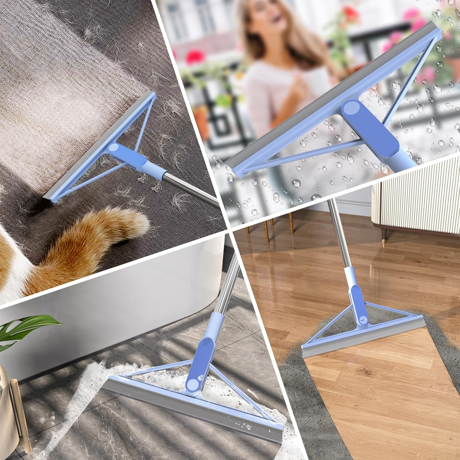 Rubber Floor Squeegee Broom 61” Long Handle Shower for with 120° Adjustable