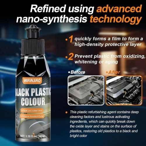100ML Car Plastic Restorer Black, Black Trim Restorer Automotive with Sponge, Re