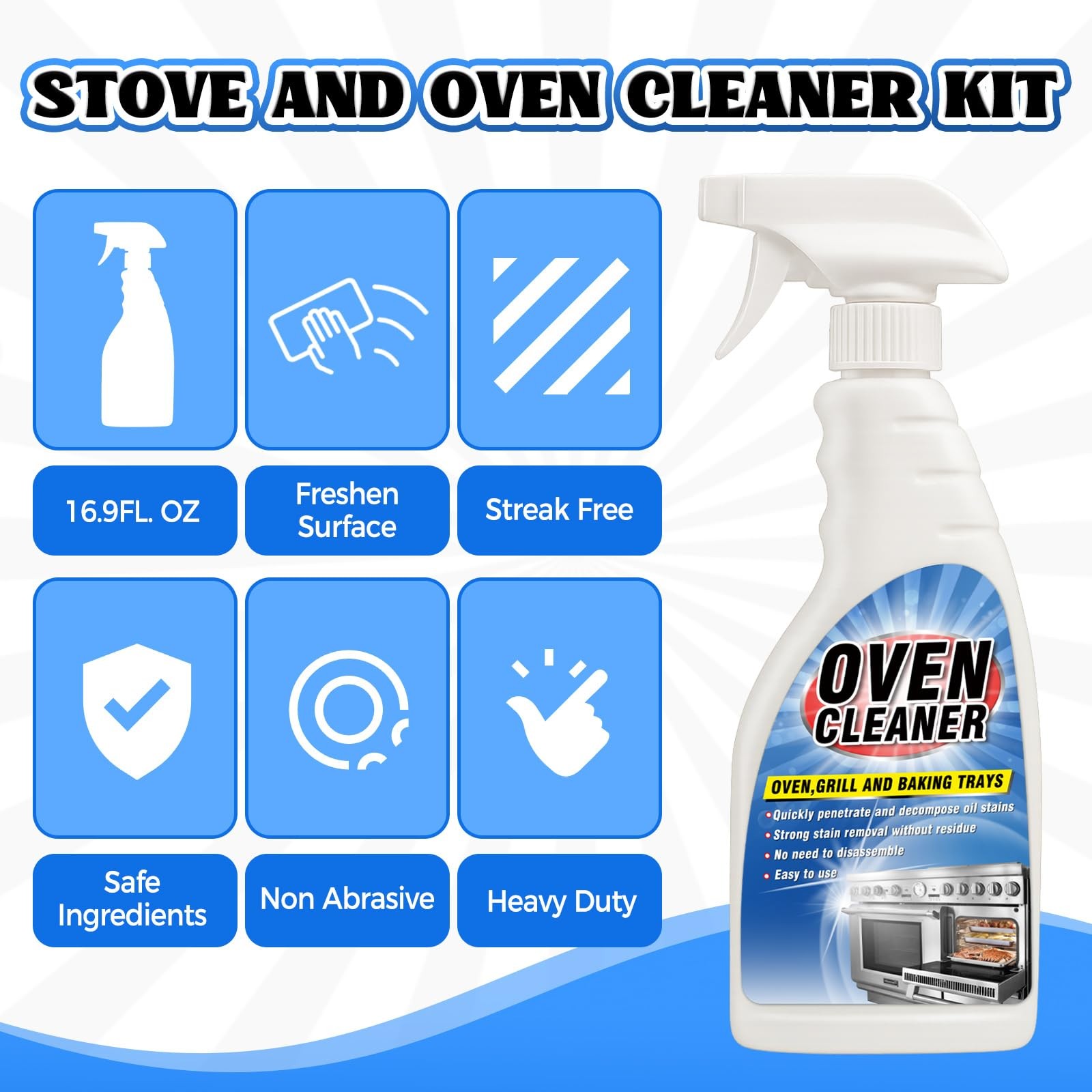 Heavy Duty Stove and Oven Cleaner Kit, Includes Cleaning Tool, Razor, Scraper…