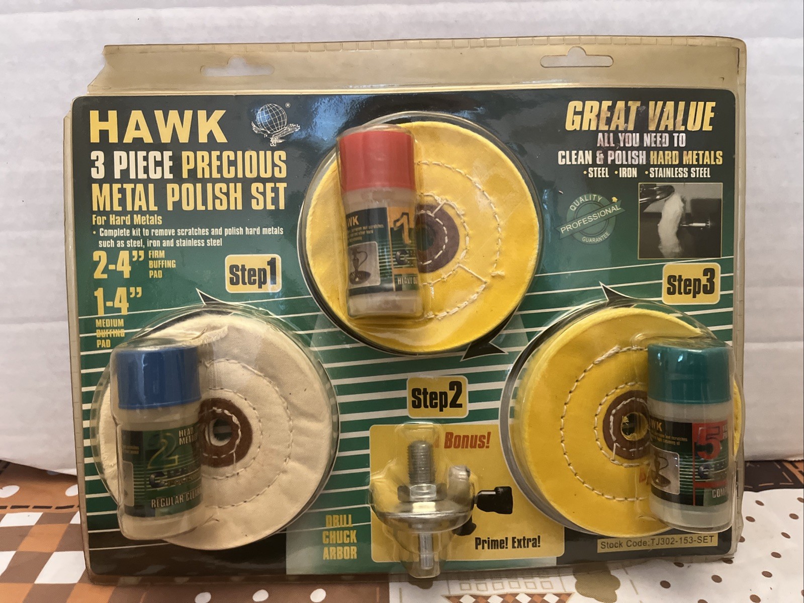 HAWK 3 PC PRECIOUS METAL POLISH SET CLEAN POLISH HARD METAL STOCK CODE TJ302-153
