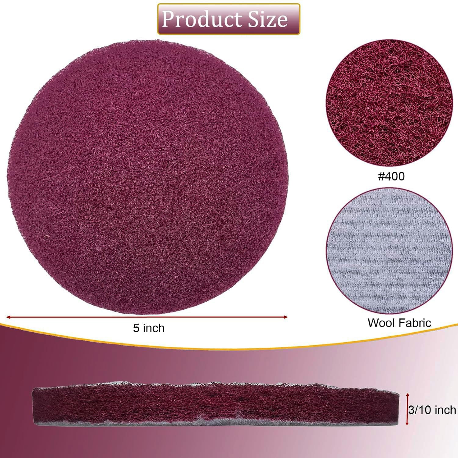 10 PCS 5 Inch 400 Grit Scrubber Scouring Pads Flocking Scuff Pads -Hoop and Loop