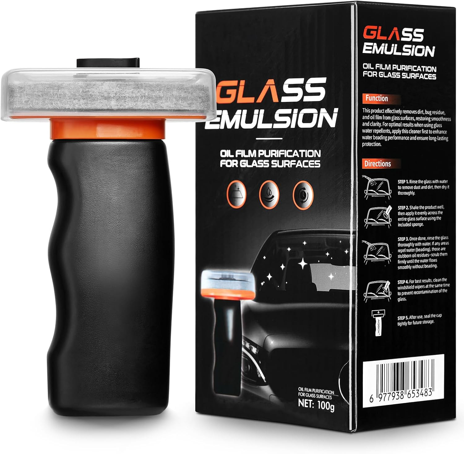 Glass Oil Film Remover for Car Windshield, Handheld Roll-On Glass Emulsion Clean