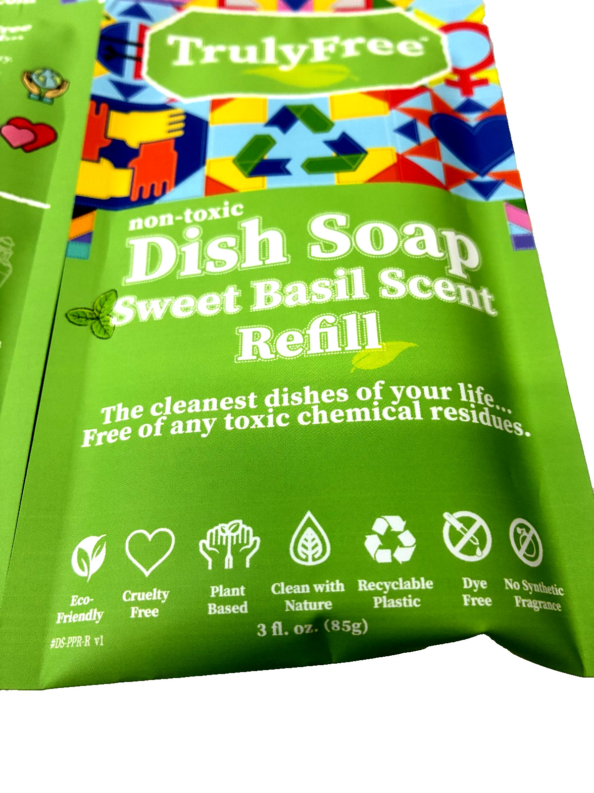 Truly Free Non Toxic Dish Soap Sweet Basil 2 Pack Refill & Bottle Eco Friendly