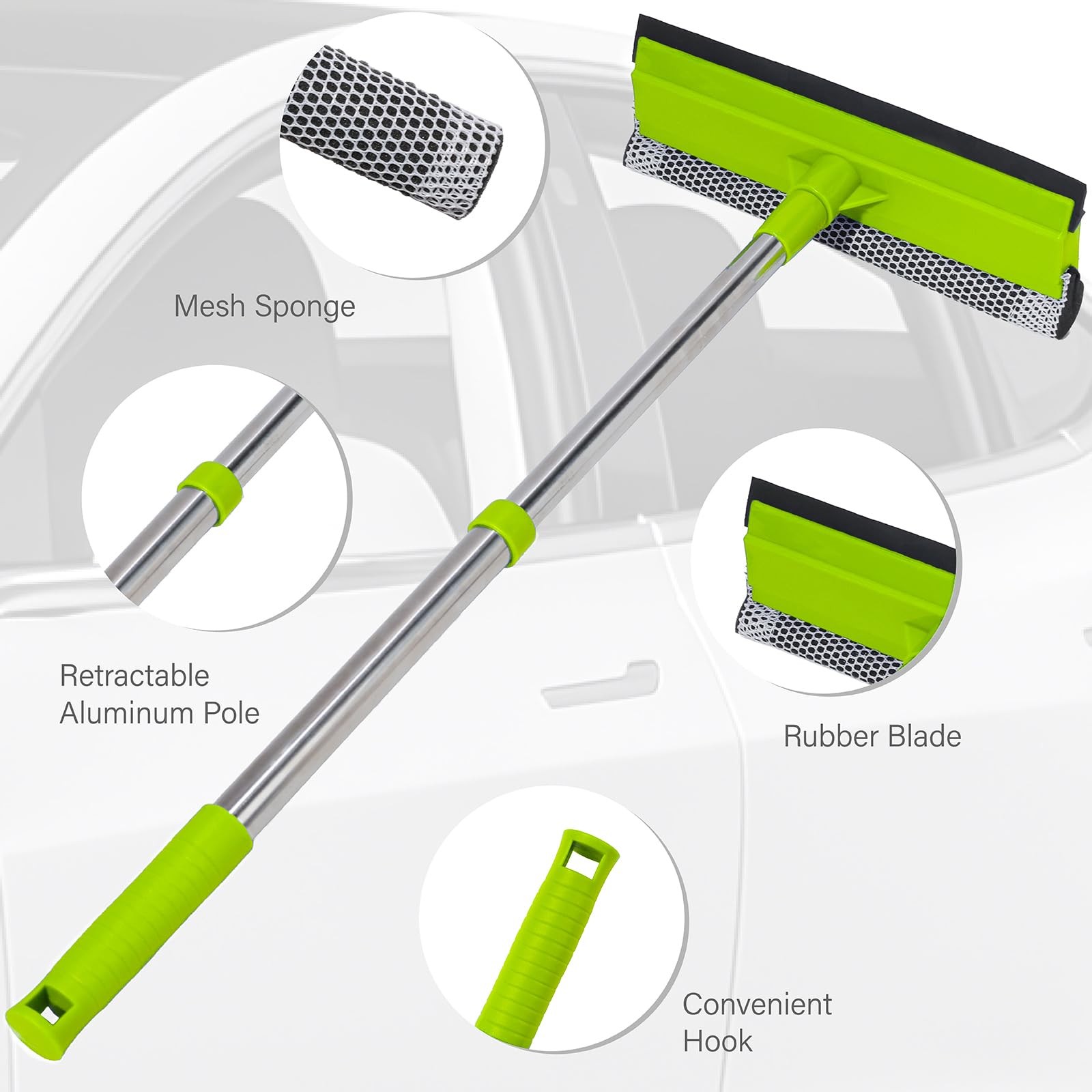 Window Squeegee with 15.7″-27.5″ Retractable Stainless Steel Handle, 2-in-1 W…