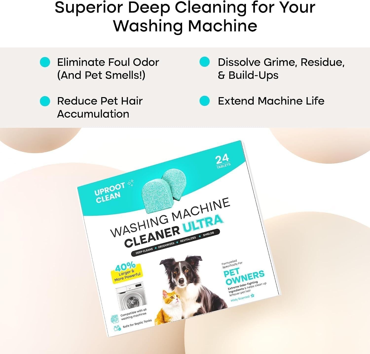 Washing Machine Cleaning Tablets Ultra 40% Stronger, 24 Pack | HE/Top/Front Load