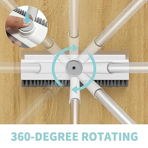 Heavy-Duty Floor Scrub Brush with Long Handle – 3 in 1 Stiff Bristle Cleaner for