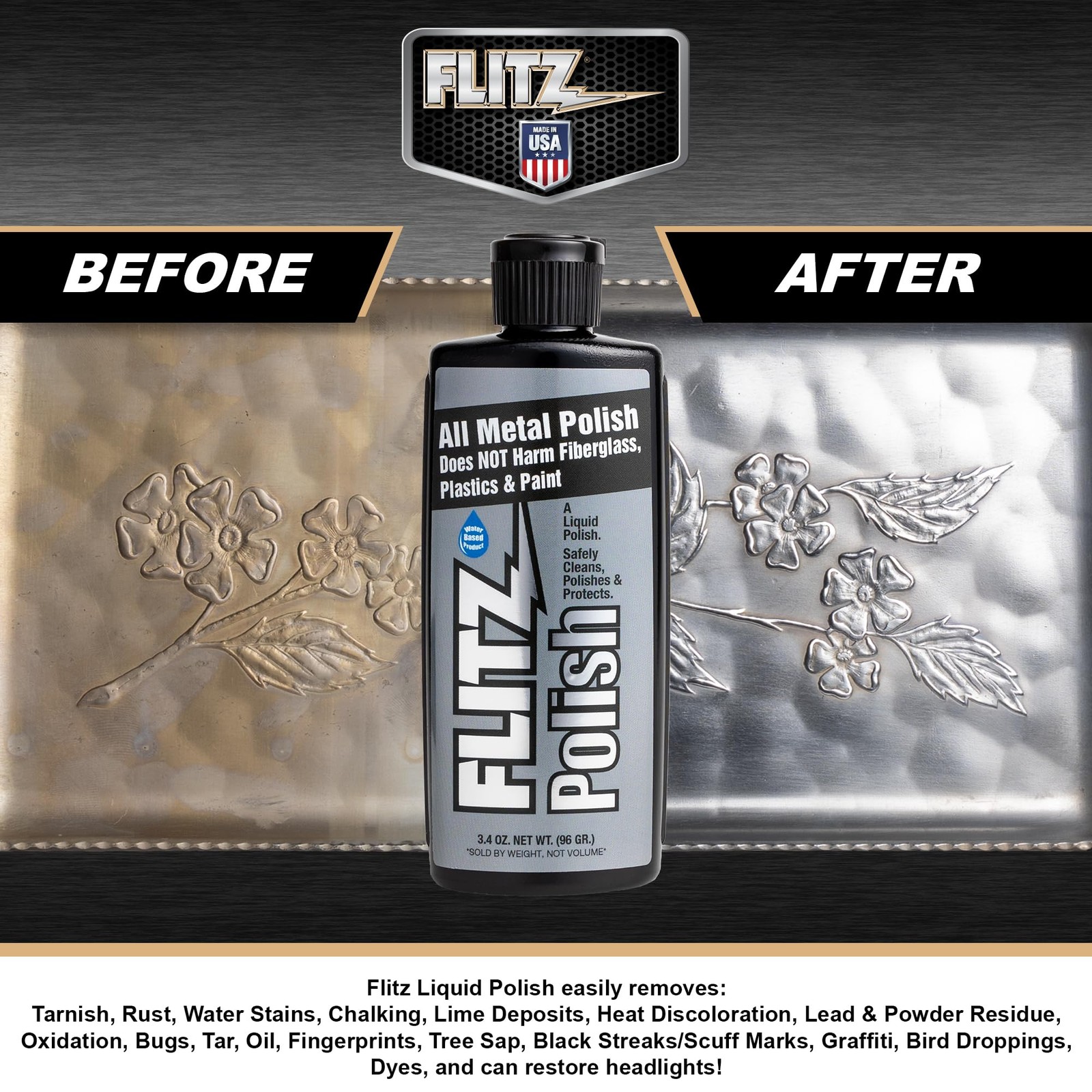 Flitz Multi Purpose Metal Polish Liquid – 3.4oz 3.4 Fl Oz (Pack of 1), Silver