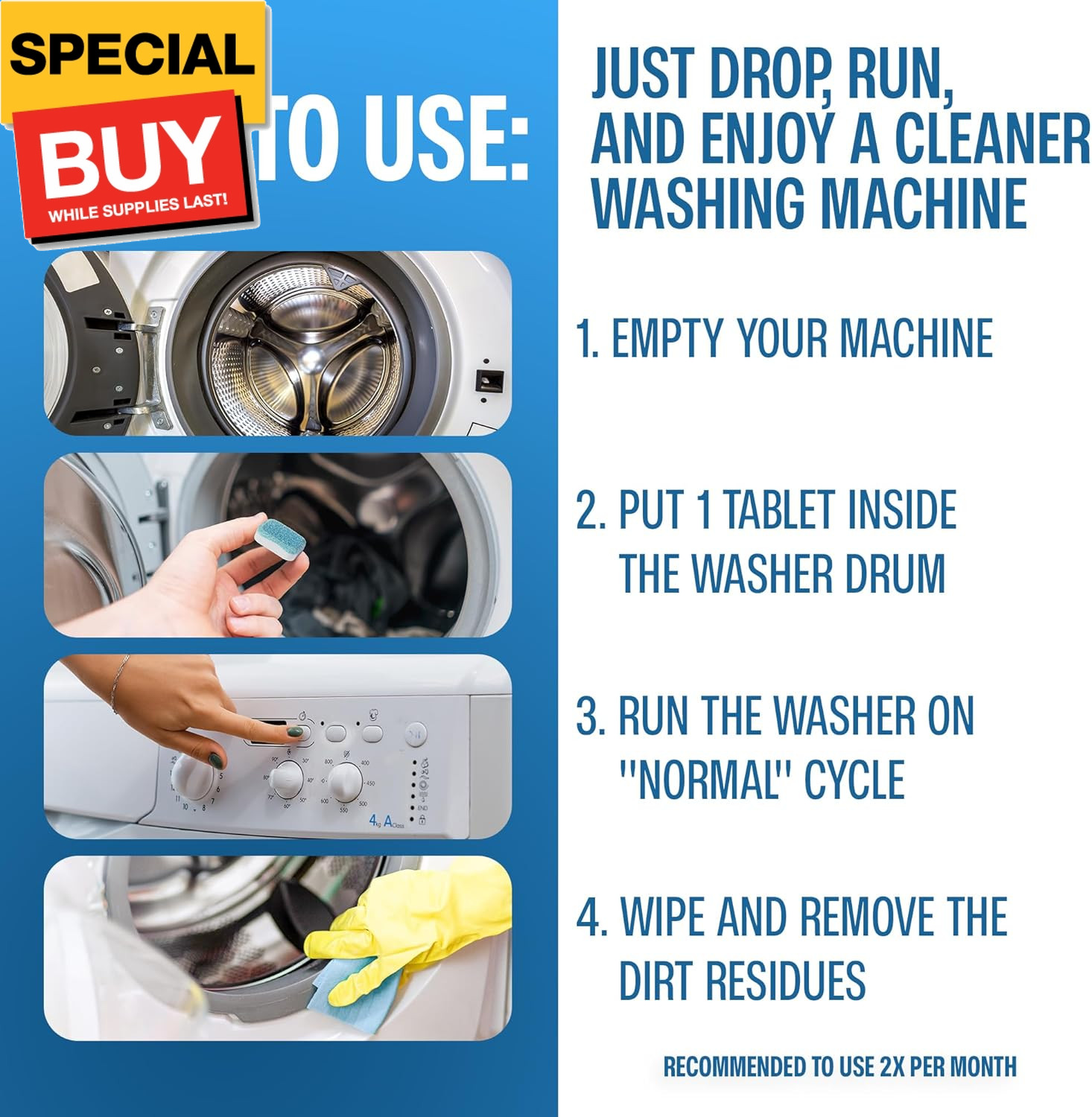 Washing Machine Cleaner Tablets (24-Pack) – Deep Clean for Front or Top Load Was