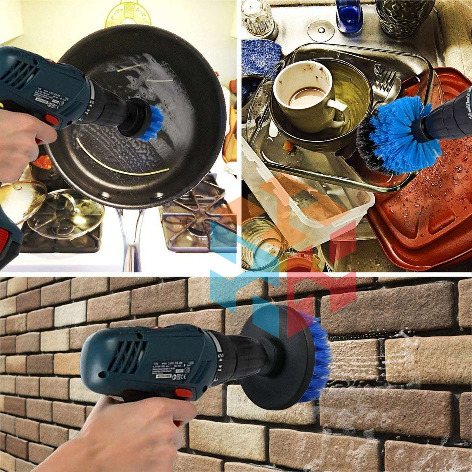 Drill Brushes Set 4pcs Tile Grout Power Scrubber Cleaner Spin Tub Shower Wall