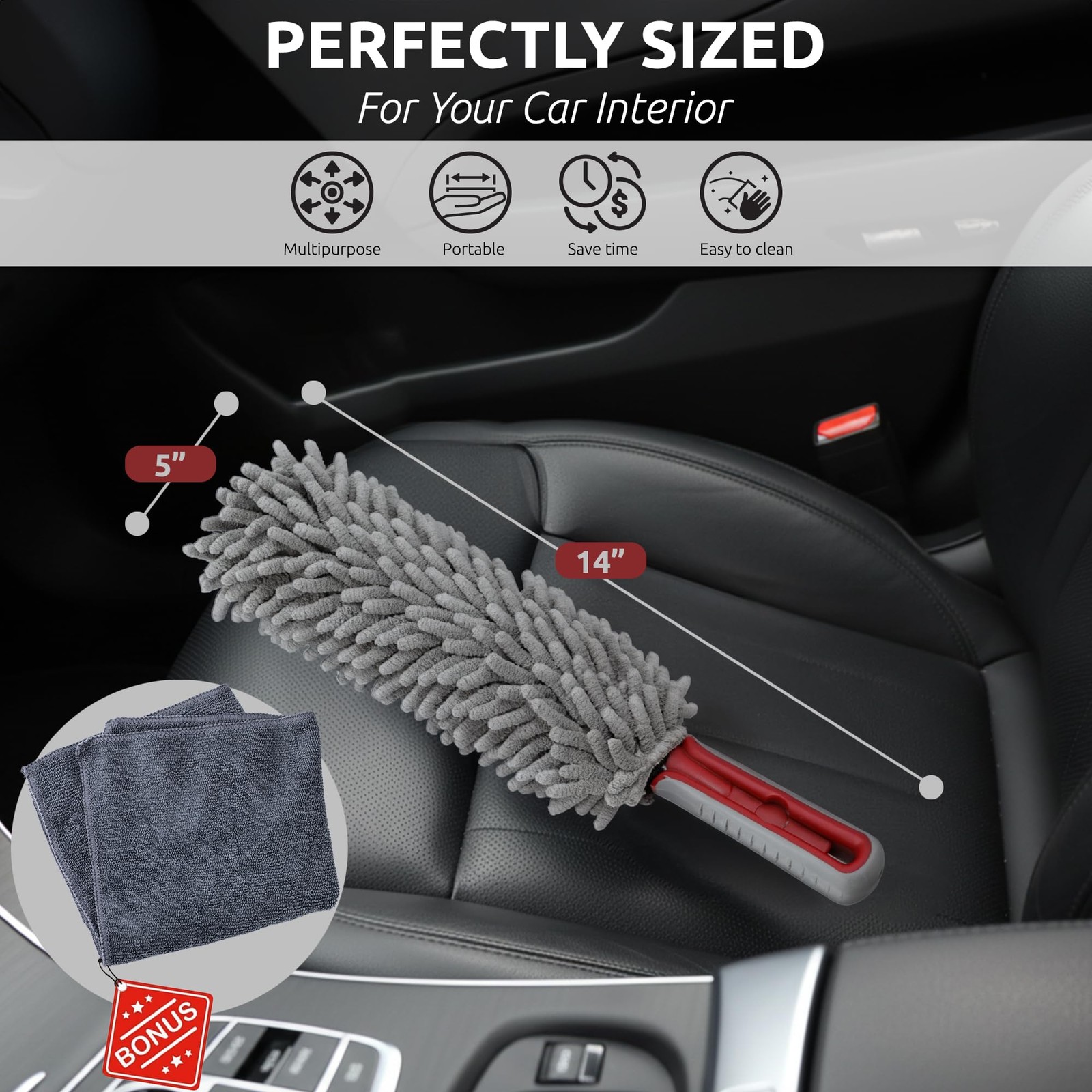 360° Microfiber Car Duster with Comfort Handle & Towel for Home Use