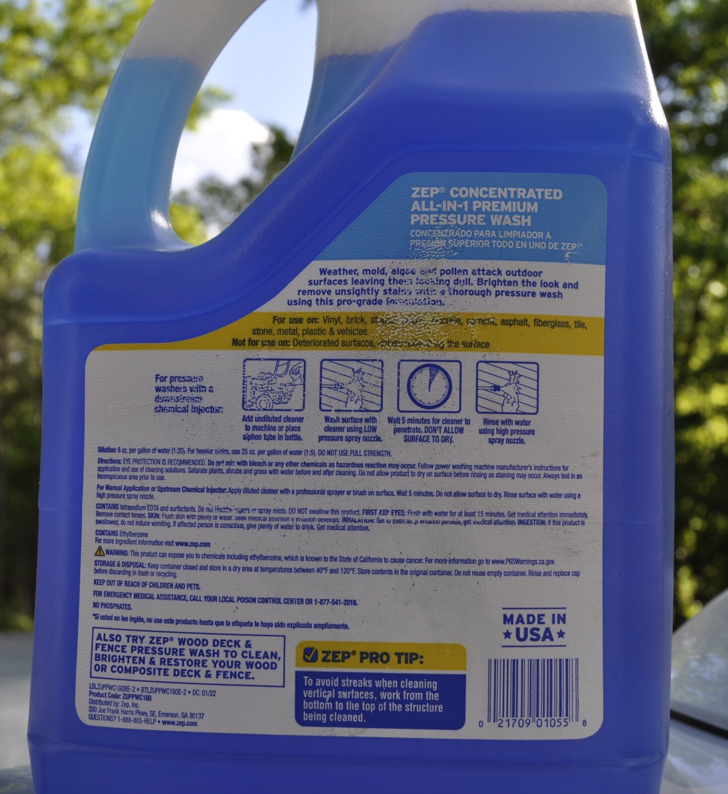 Zep Commercial All-in-1 Premium Pressure Washing Concentrate, 172 Fl. Oz.