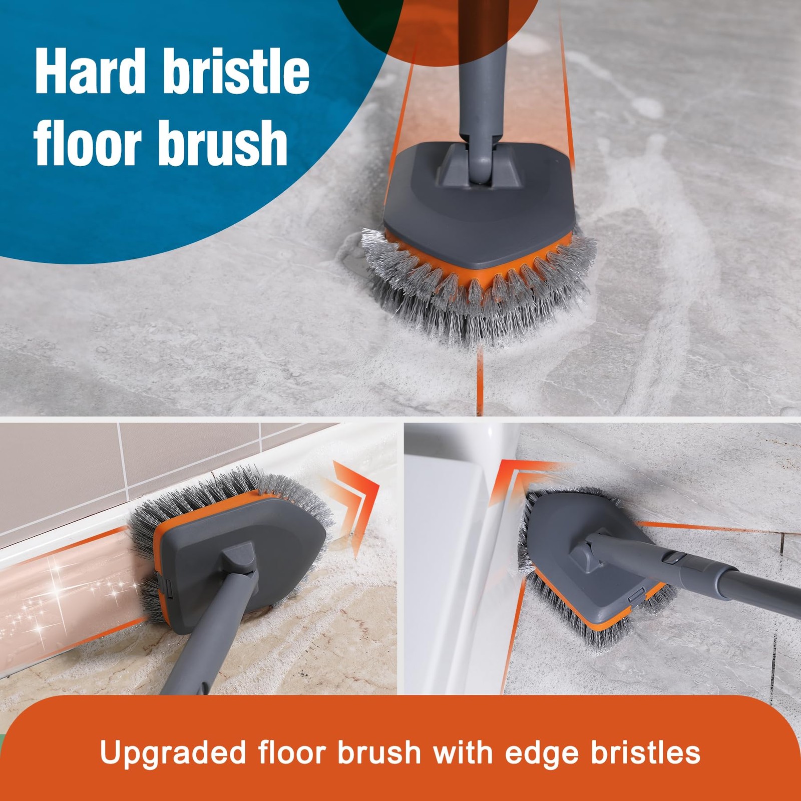Tub Tile Scrubber Brush with 3 Different Function Cleaning Pads and 56″ Exten…