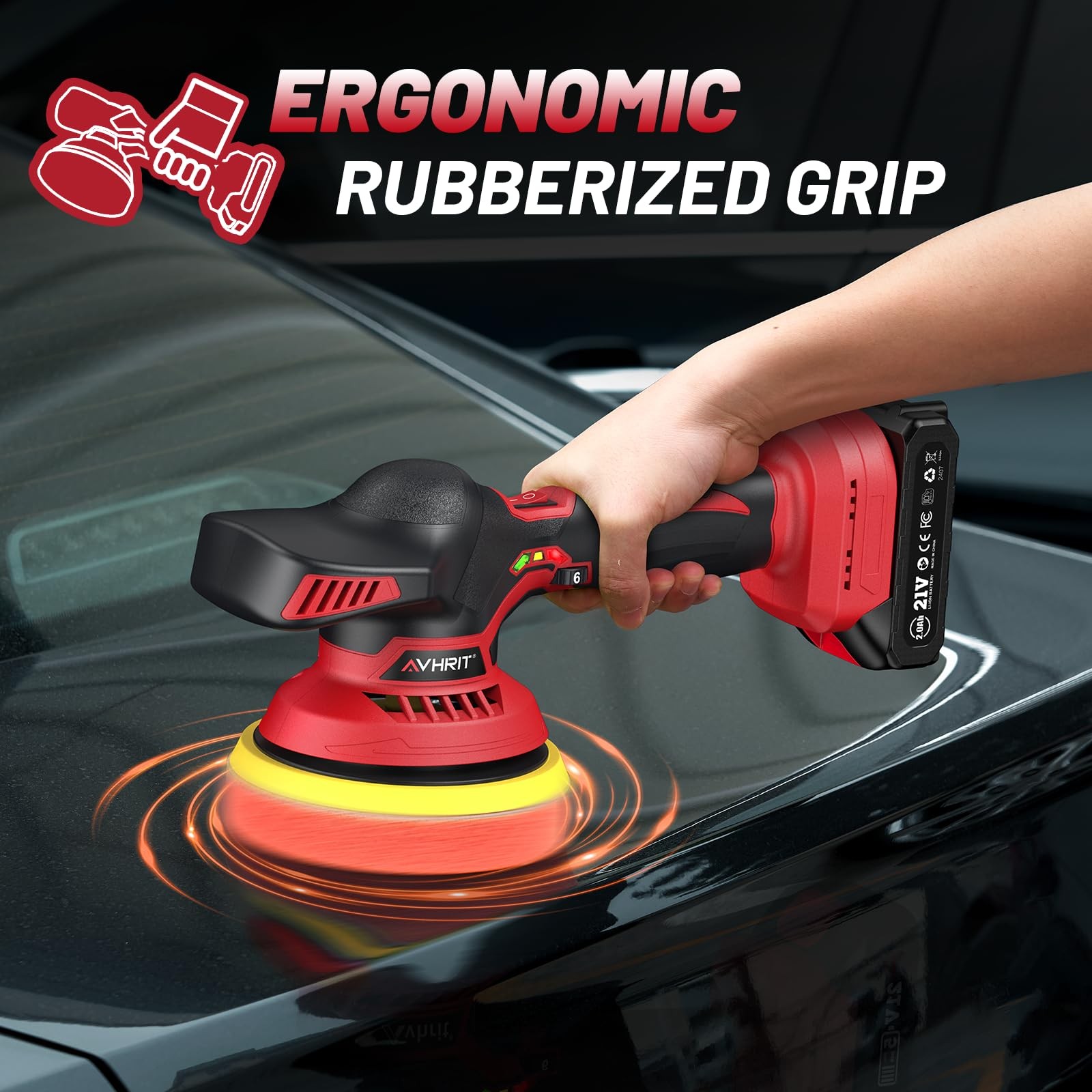 Cordless Car Buffer Polisher kit w/ 2x2000mAh 21V Batteries, 6 Inch Car buffe…