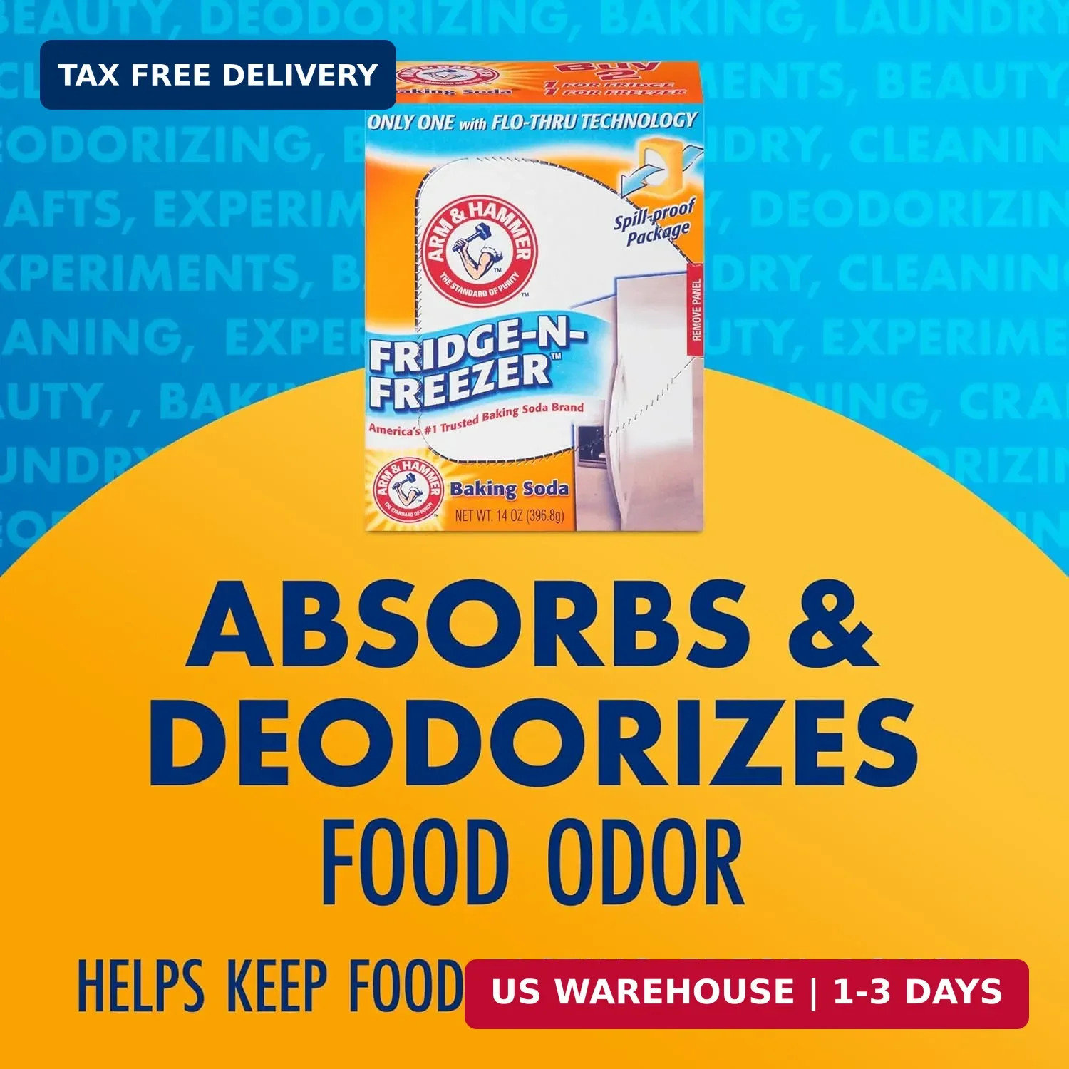Baking Soda Fridge and Freezer Odor Absorber Moisture Remover Orange 14 oz