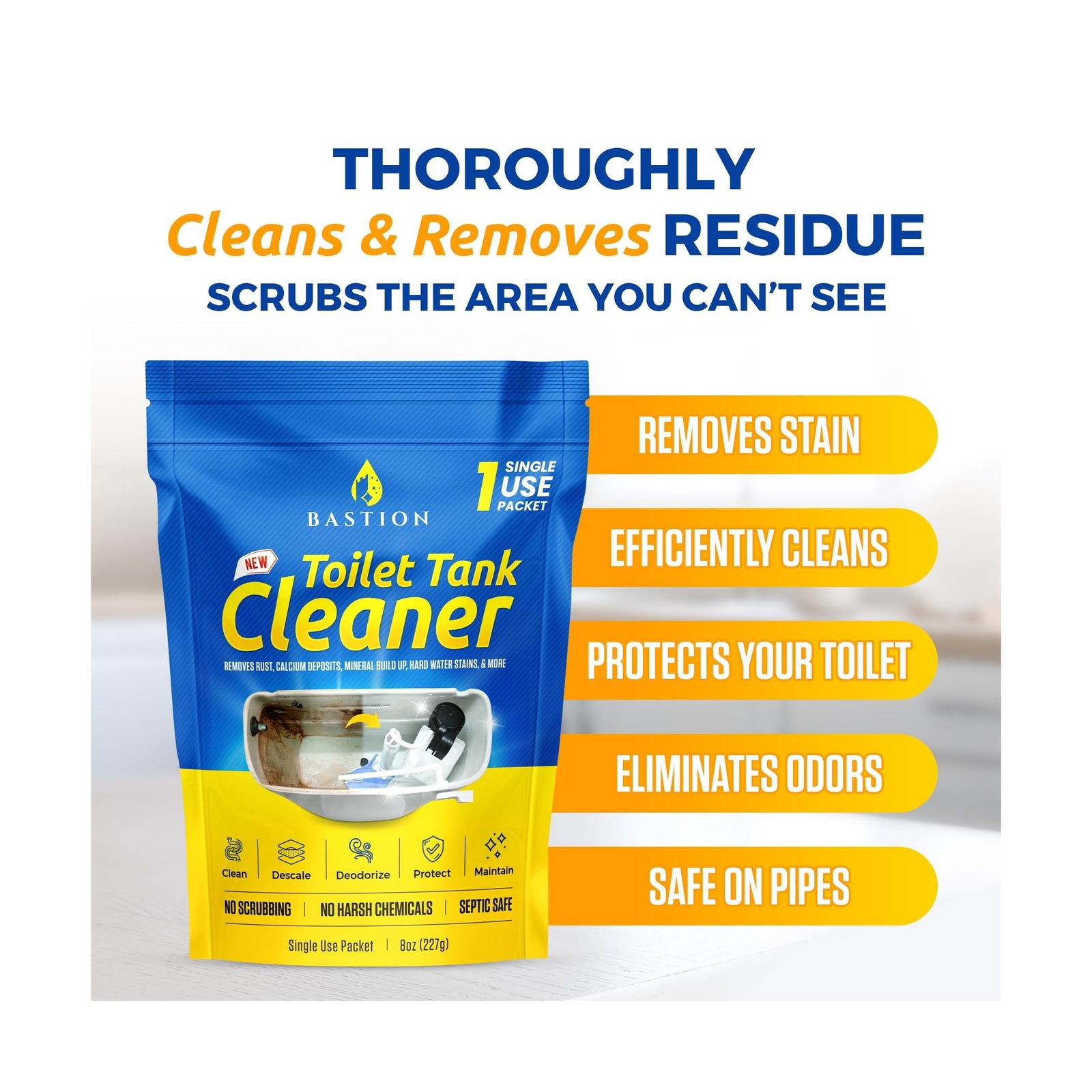 Bastion Toilet Tank Cleaner – 6-Uses. Removes Rust, Minerial Deposits, Hard W…