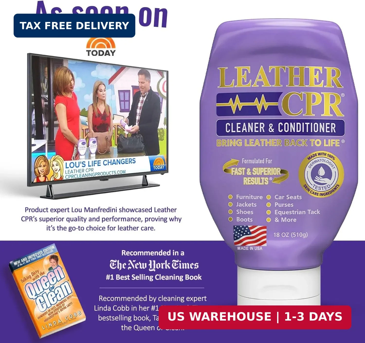 Leather CPR Cleaner and Conditioner 18oz. Bring Leather Back To Life on Furnitur