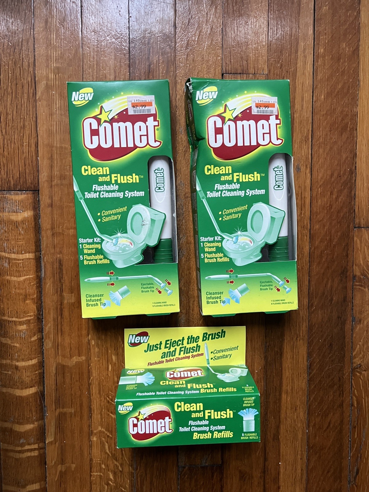 HTF Comet clean and flush Wand (2) + brush refills 3 New Packs Vintage Cleaning