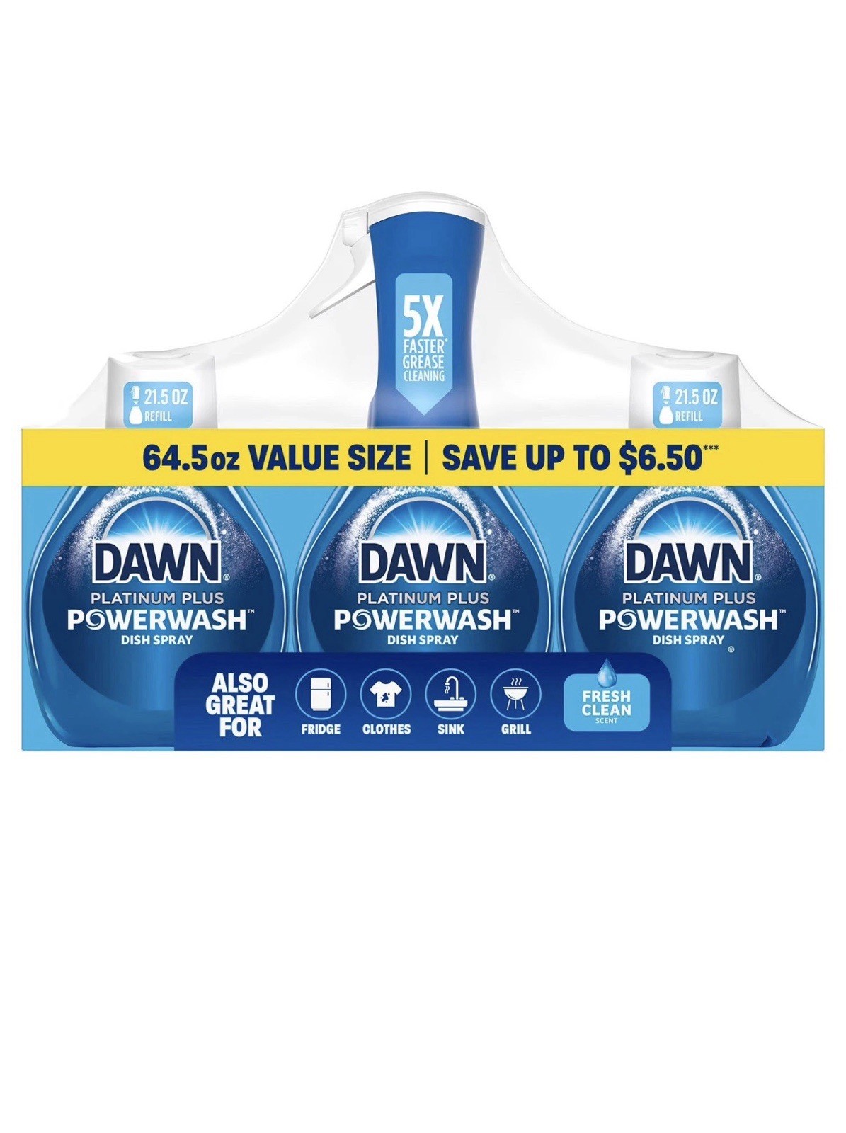 Dawn Platinum Plus Powerwash Dish Spray Set Fresh Scent 1 Bottle +2 Refills 64.5