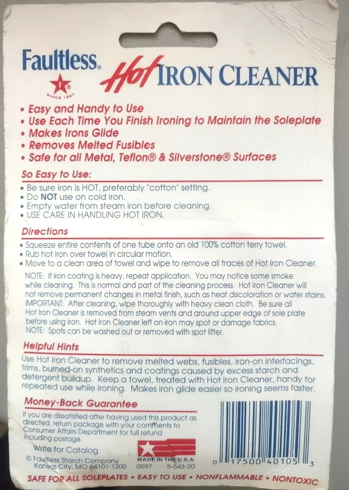 Faultless Hot Iron Cleaner Removes Draggy Coating Cleans While Iron Is Hot