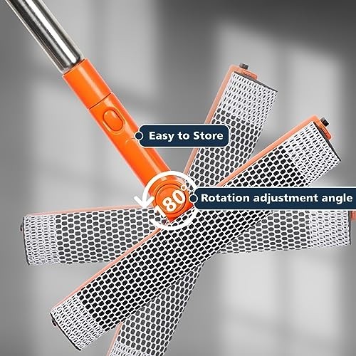 2-in-1 Window Squeegee Cleaner with Long Handle, Sponge & Stainless Steel for Gl