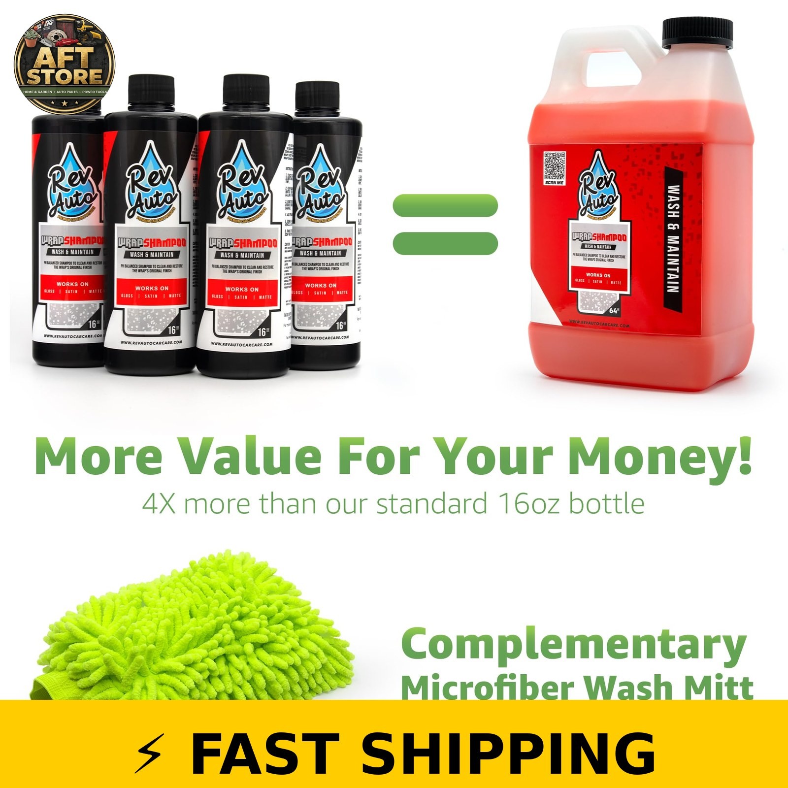 Rev Auto Vinyl Wrap Car Wash Soap Kit – 64oz with Microfiber Mitt