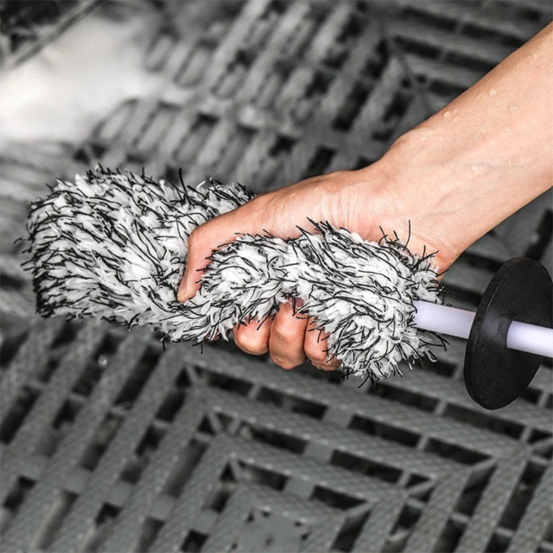 SEAMETAL Wheel Brush Plush Rim Cleaner Non Slip Handle Car Wash Tool