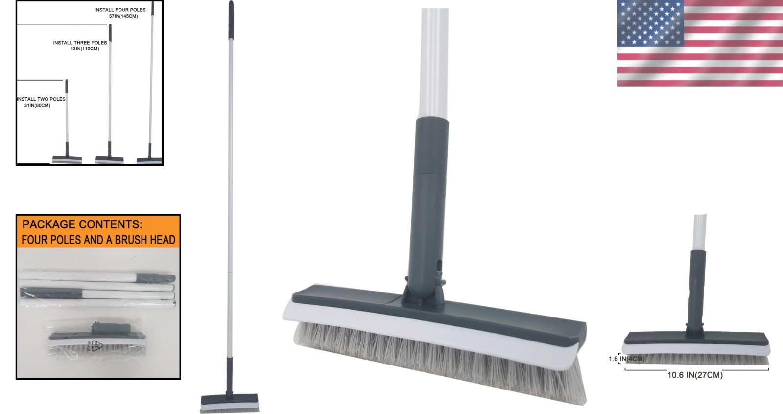 Deck Brush with Long Handle – Floor Scrub Brushes for Cleaning Shower, Stiff …