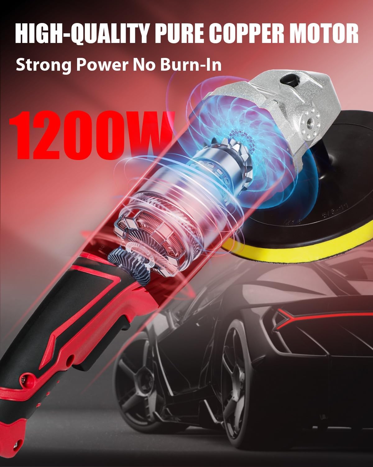 Powerful 1200W Car Buffer Polisher with 6 Variable Speeds for Detailing & Waxing