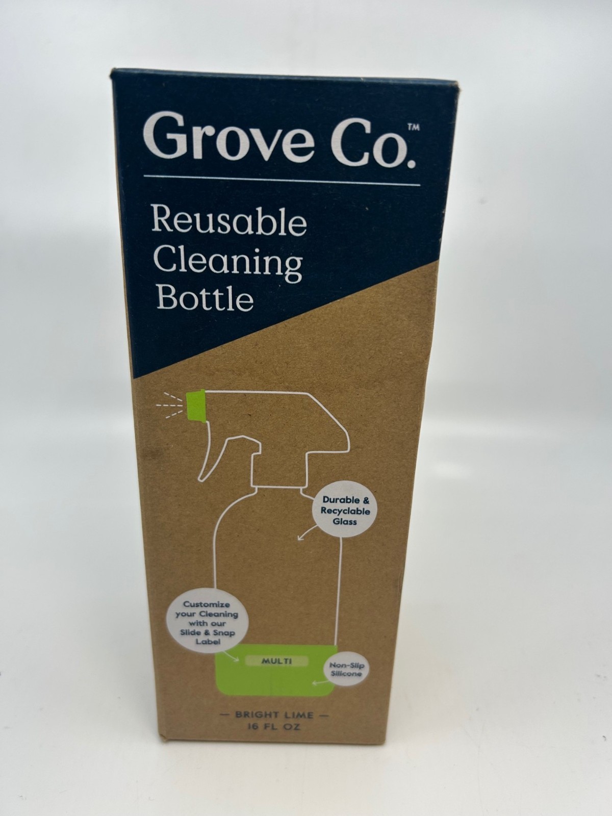 Grove Co. Reusable Cleaning Spray Bottle with Silicone Sleeve in Lime NEW