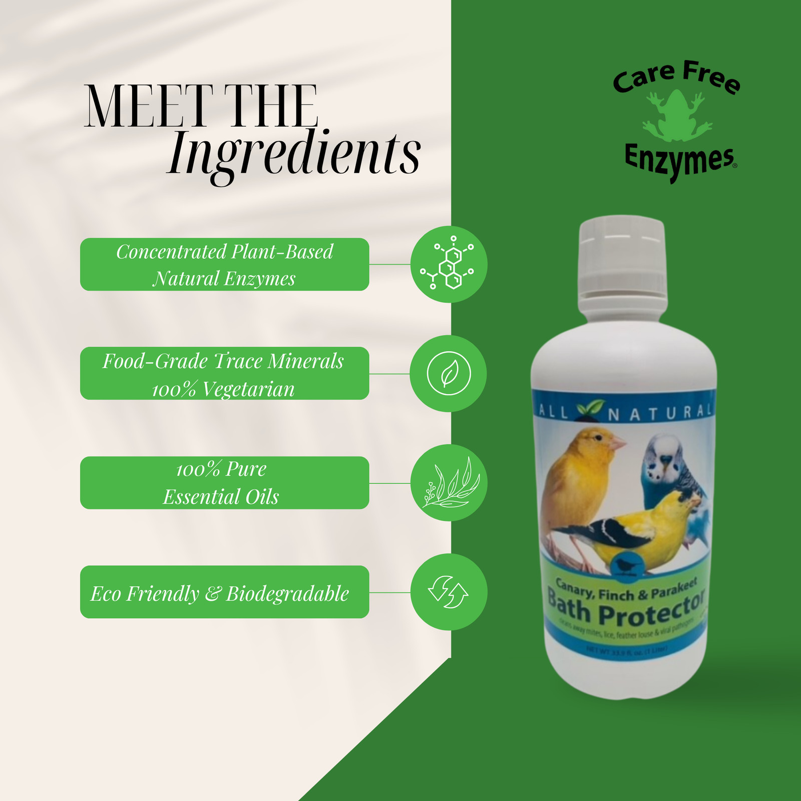 Pet Bird Bath Water Protector | For Canaries, Finches & Parakeets | 16 oz & 33.9