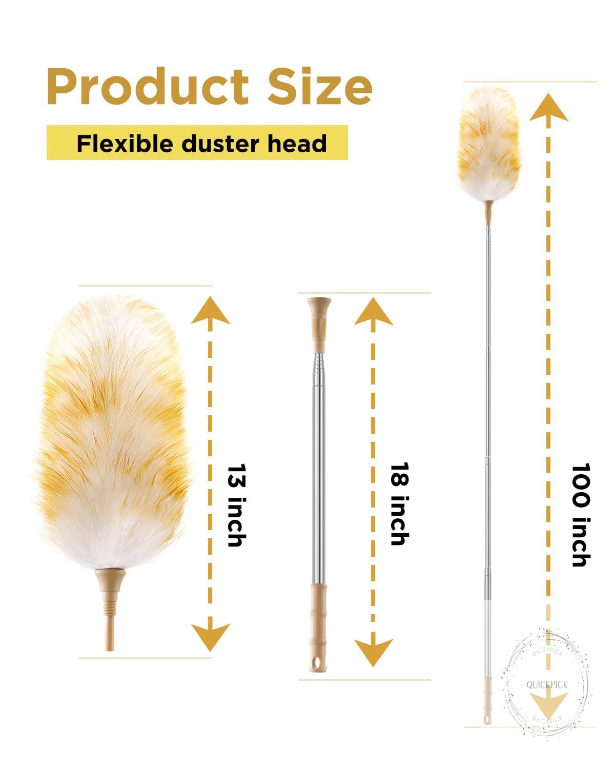 Extendable Lambswool Duster 30-100 Inch, Stainless Steel Long Handle Duster,
