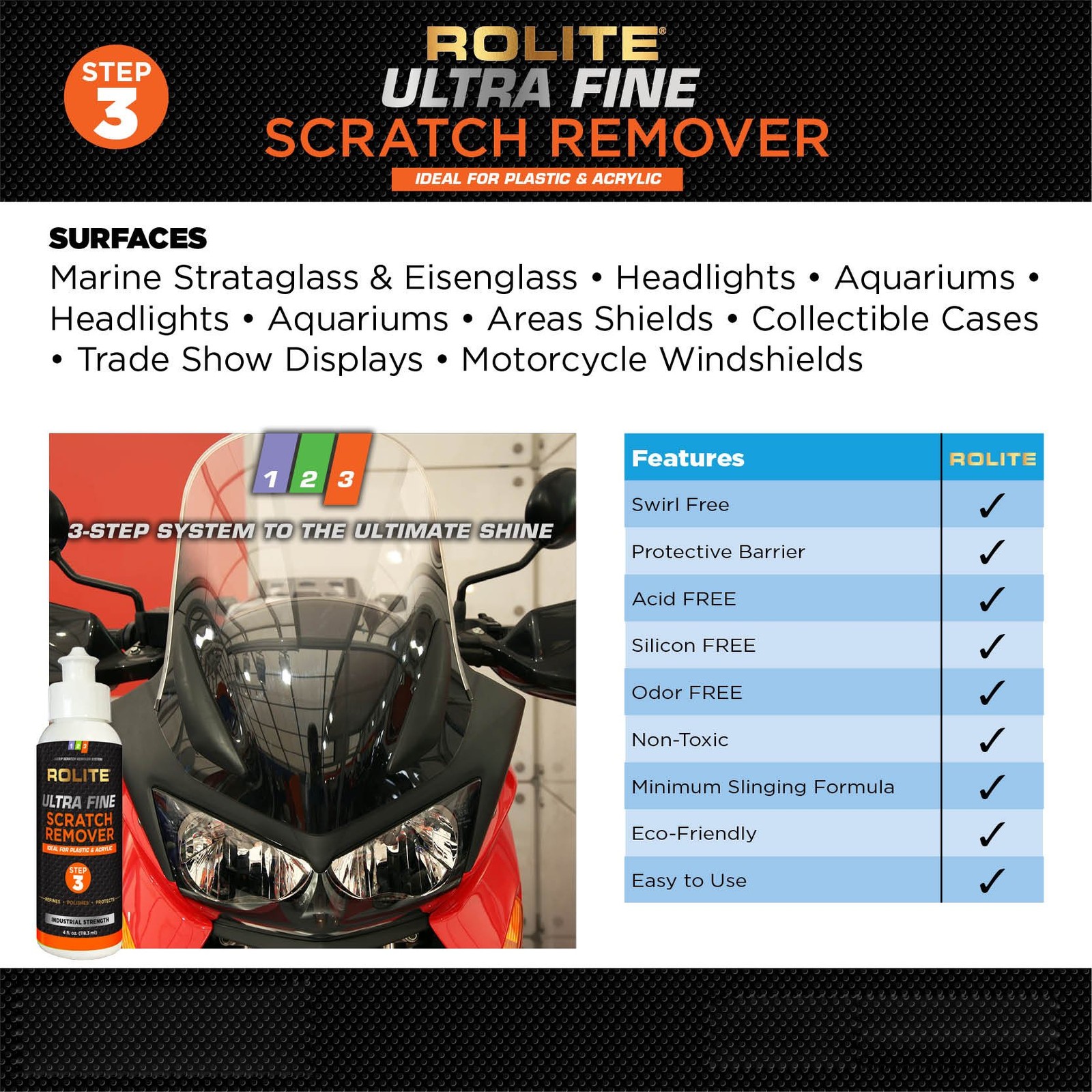 Ultra Fine Scratch Remover for Plastic & Acrylic Surfaces Including Marine Strat