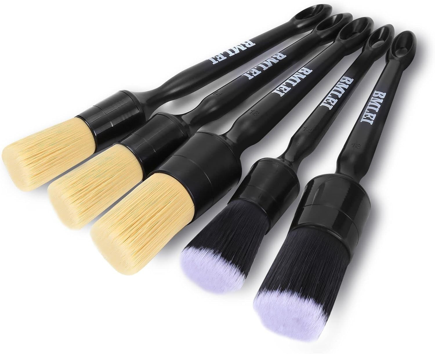 5Pcs Car Detailing Brushes Set, Boars Hair Auto Car Detail Brush Kit No Scratch,