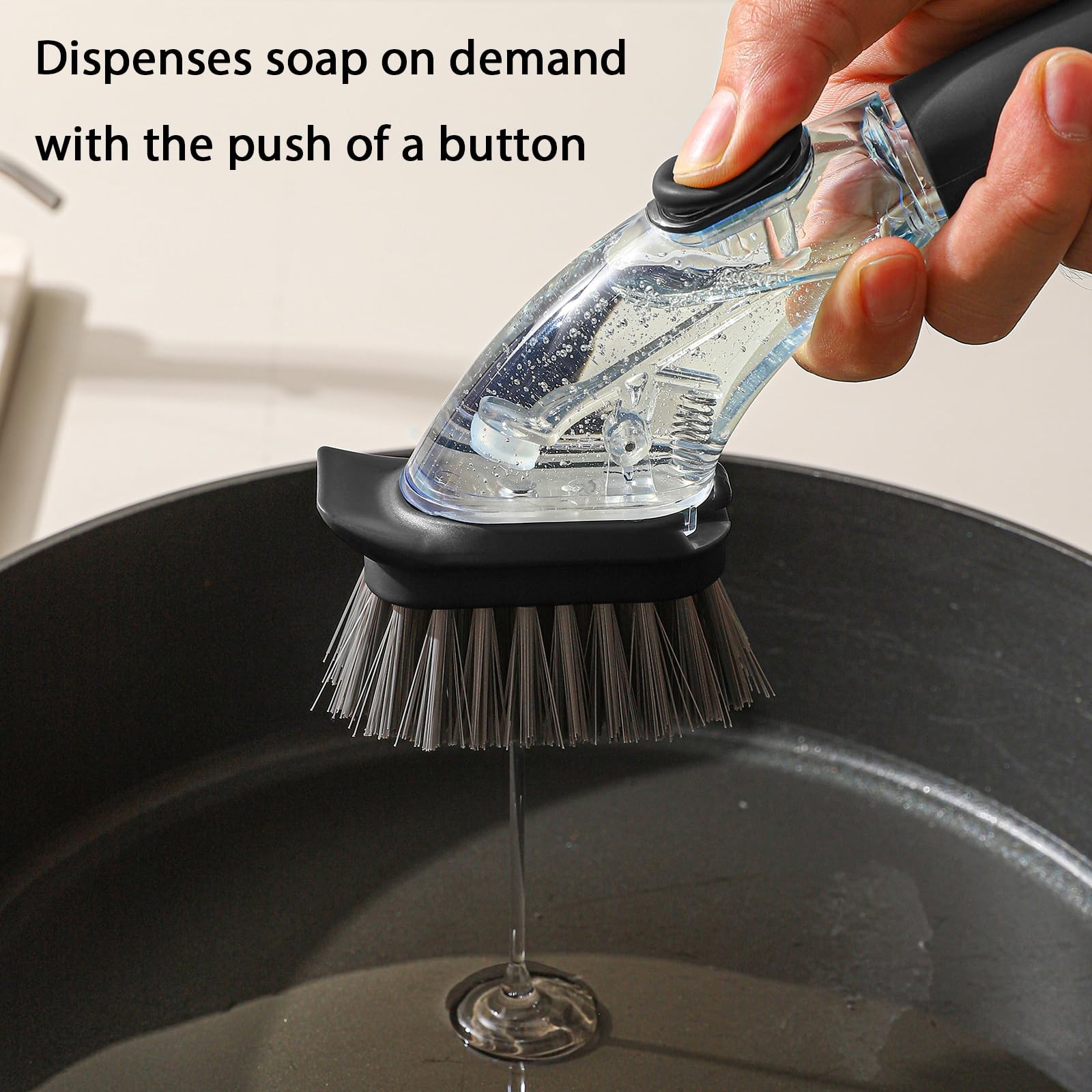 Soap Dispensing Dish Brush with Handle, Kitchen Scrub Brush for Dishes Pots P…